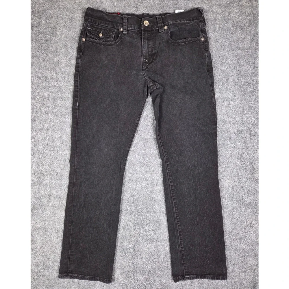 True Religion Ricky Relaxed Straight Jeans Mens 34 Black Horseshoe Flap Pocket